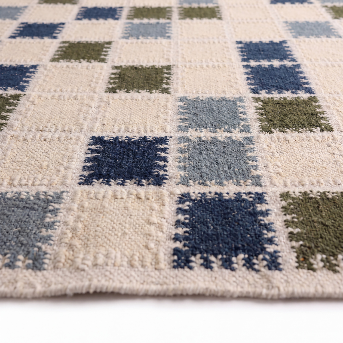 Saaz Rug in Pristine / Aquatic — styled angle