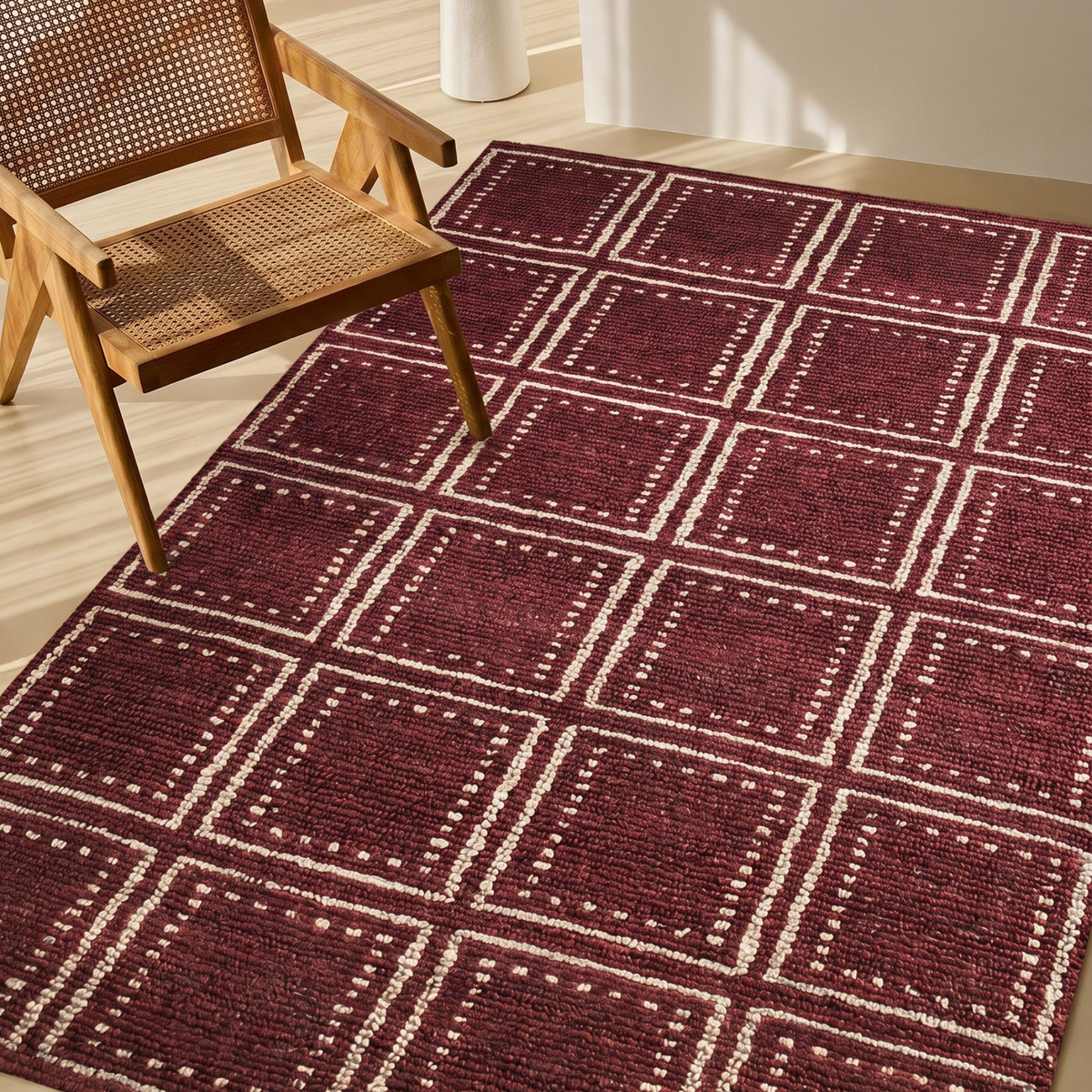 Morii Rug in Bleached White / Mahogany — corner detail