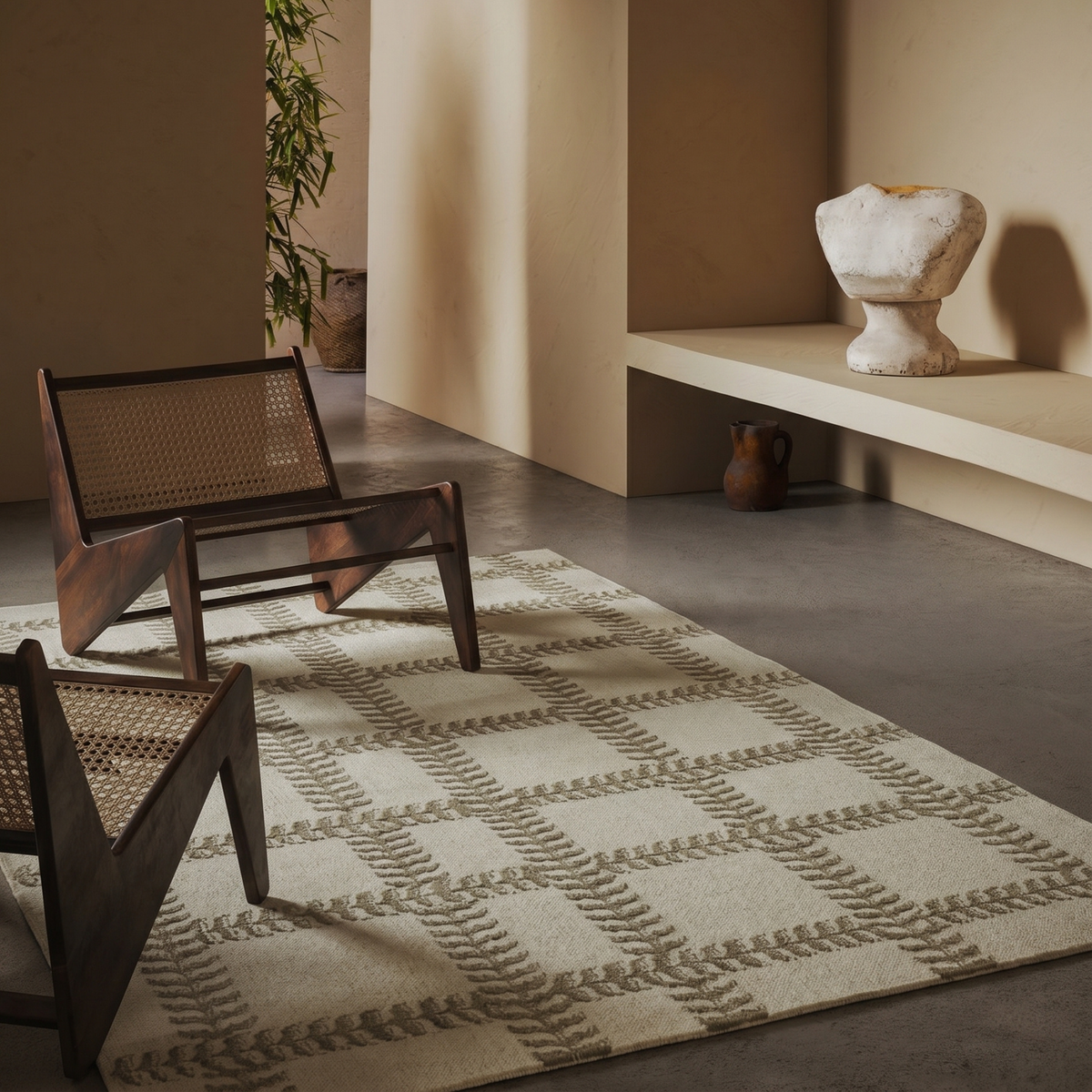 Saanjh Rug in Fog Green / Tea — corner detail