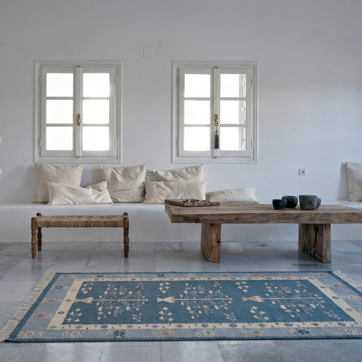 Riwayat Rug in Arctic / Wan Blue — styled angle