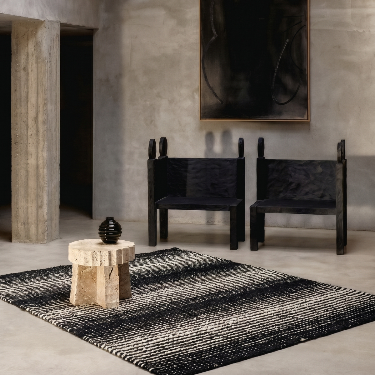 Dhara Rug in Bright White / Black — corner detail