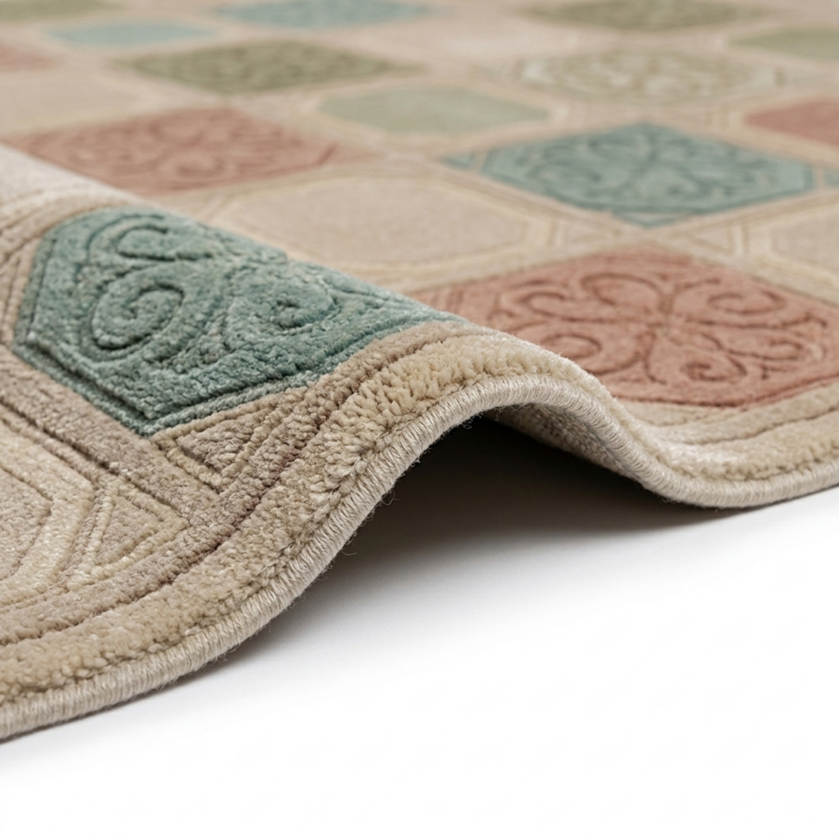 Kashikari Rug in Pristine/ Green Haze — styled angle