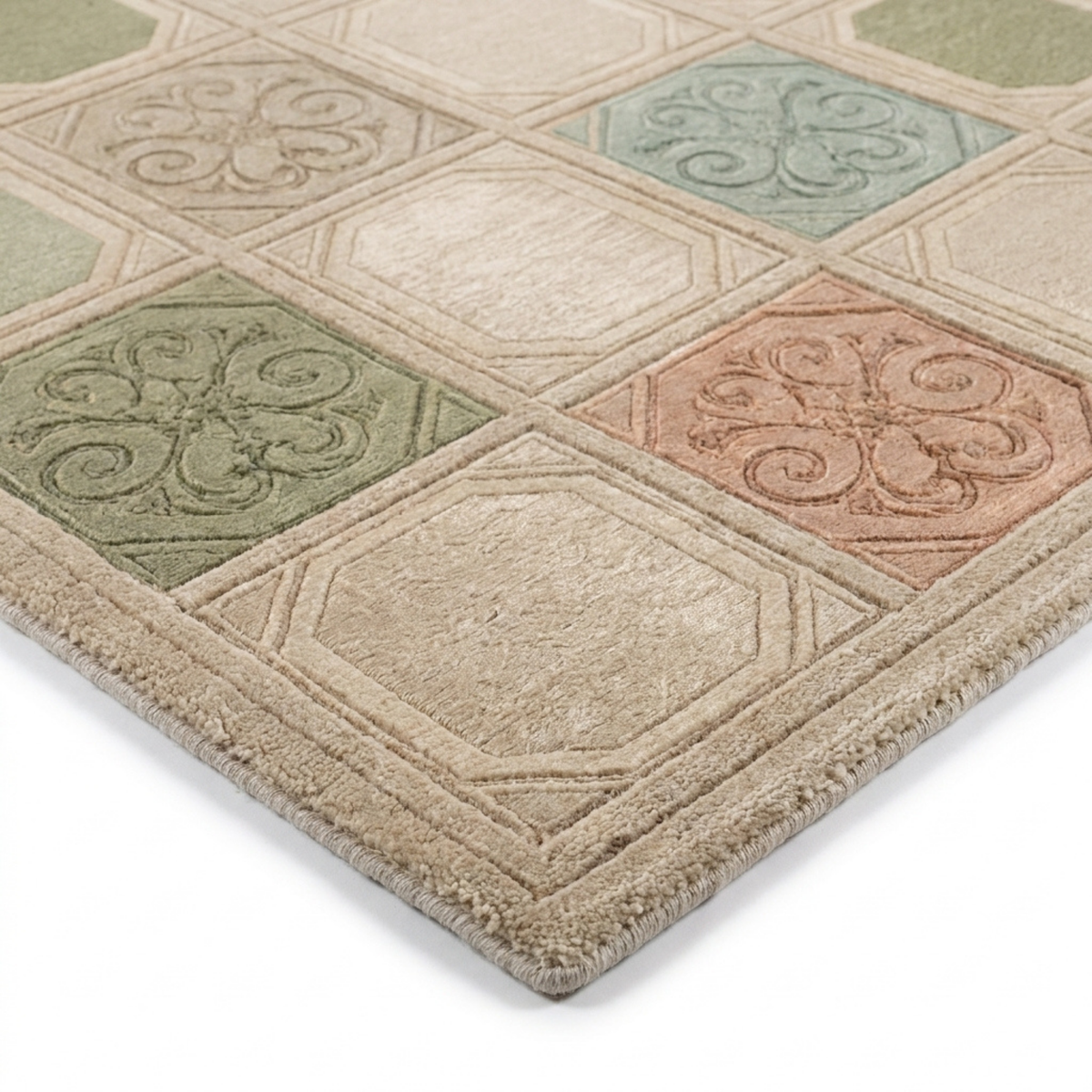 Kashikari Rug in Pristine/ Green Haze — close-up