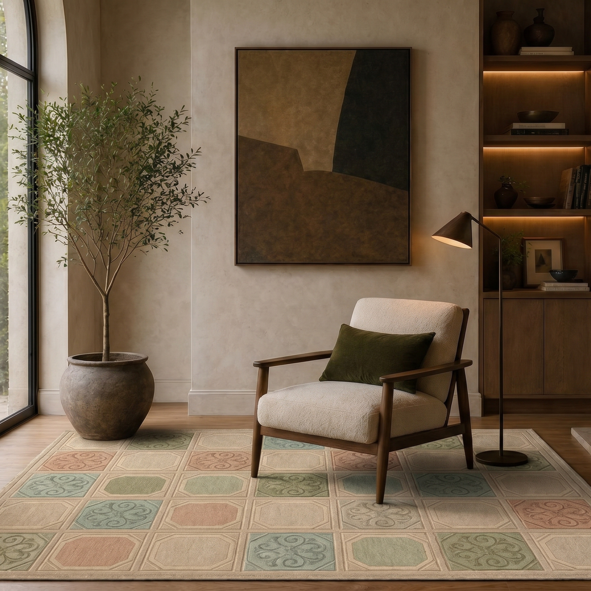 Kashikari Rug in Pristine/ Green Haze — corner detail