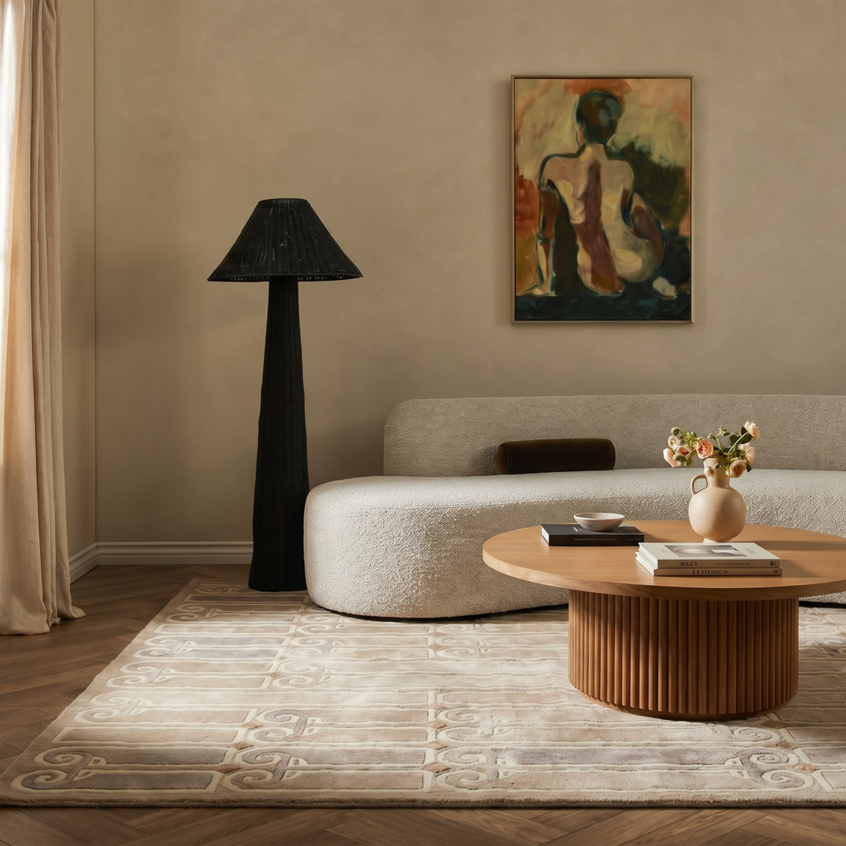 Jaali Rug in Snow White/ Silver Birch — corner detail